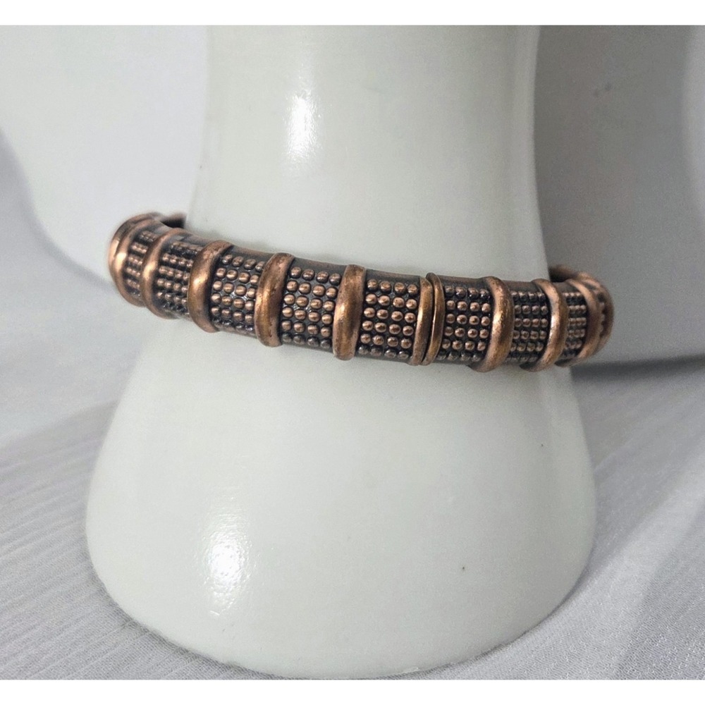 Cookie Lee Copper Textured Ribbed Hinged‎ Bangle Bracelet